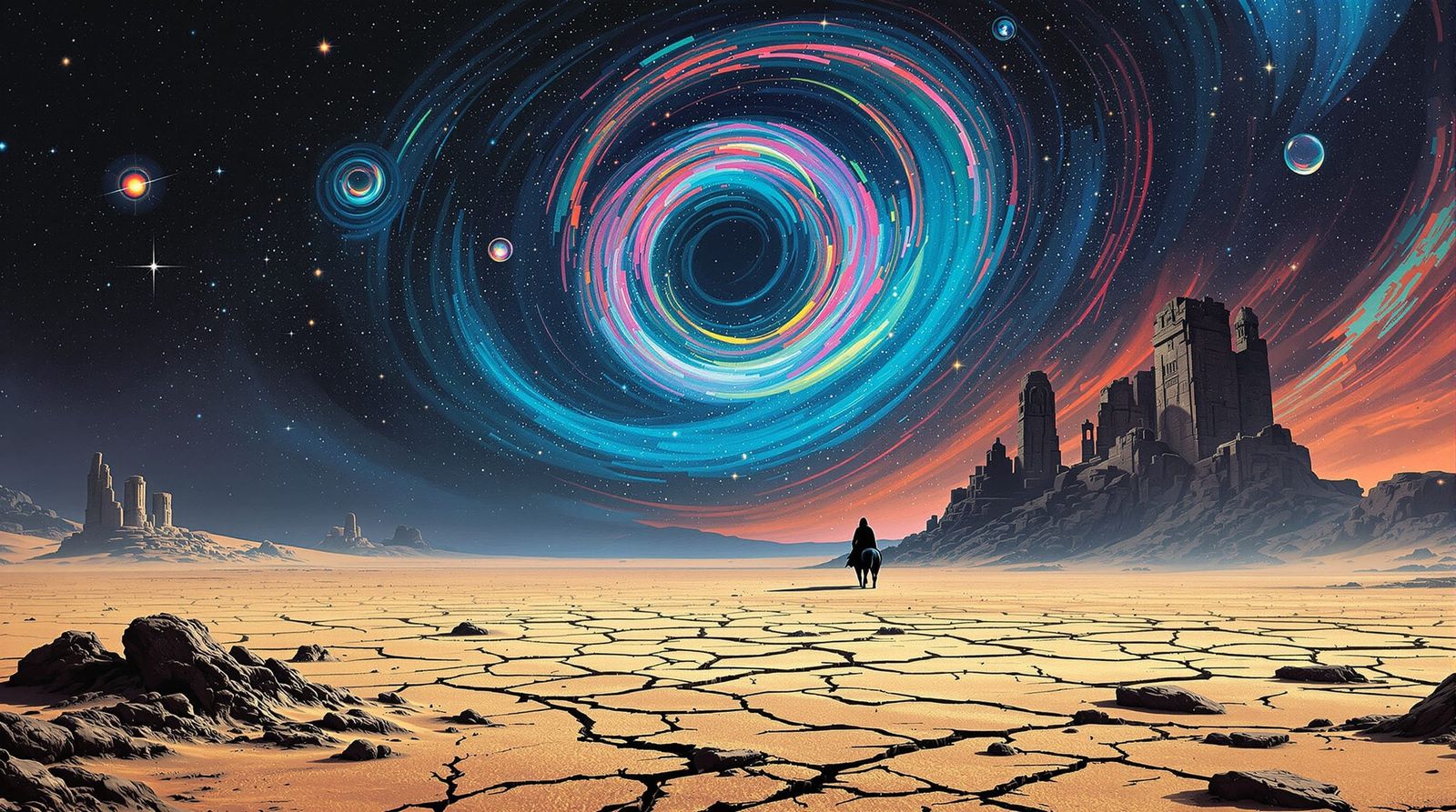 Spectral Rider on Desert Plain: Sci-Fi Cover