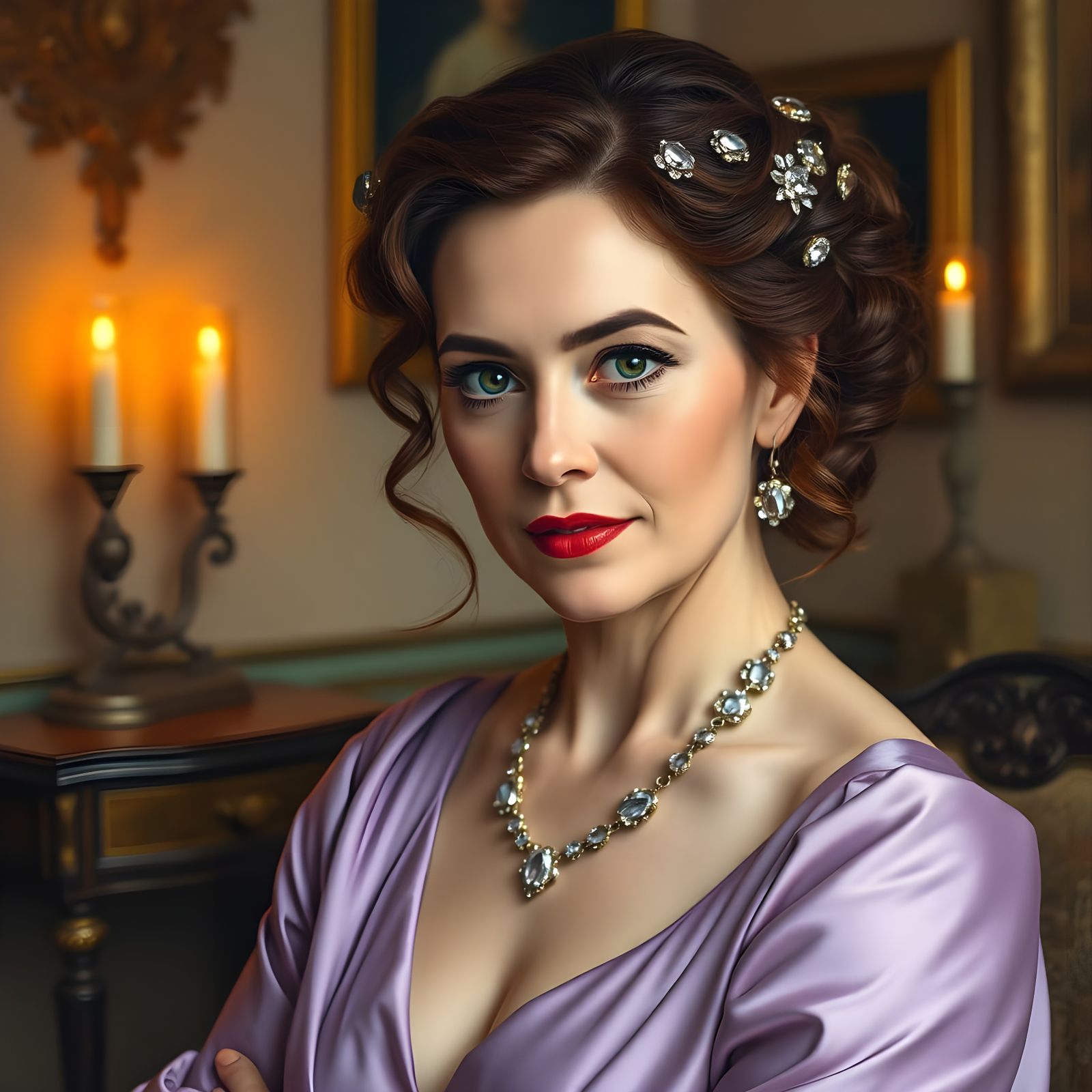 Elegant Lady in Lavender Silk Attire