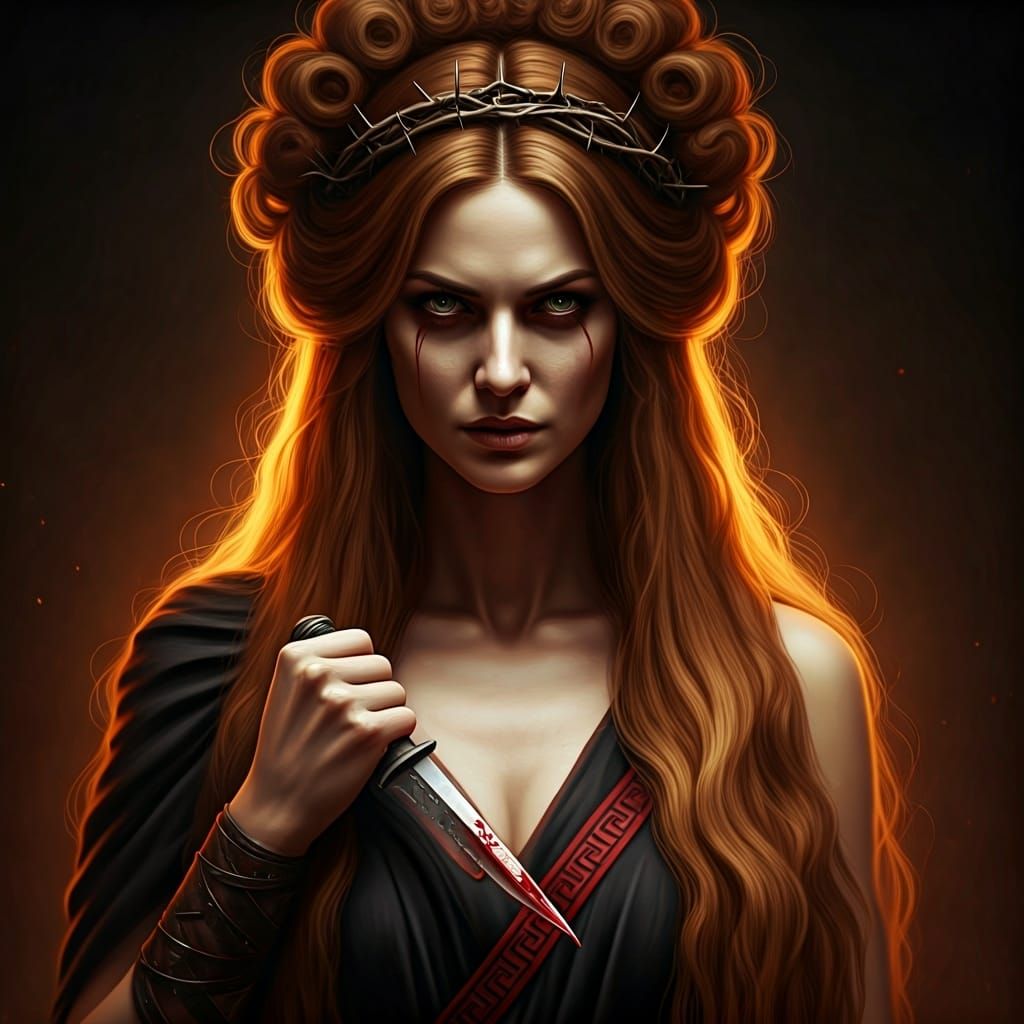 Sinister Greek Goddess Algos in Detailed Matte Painting