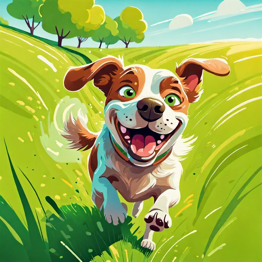Humorous Cartoon Dog Fart in a Sunny Field