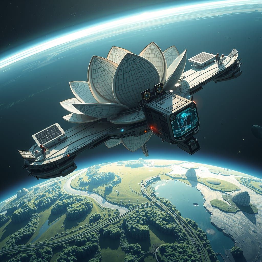 Sleek Futuristic Space Station in Mid Orbit