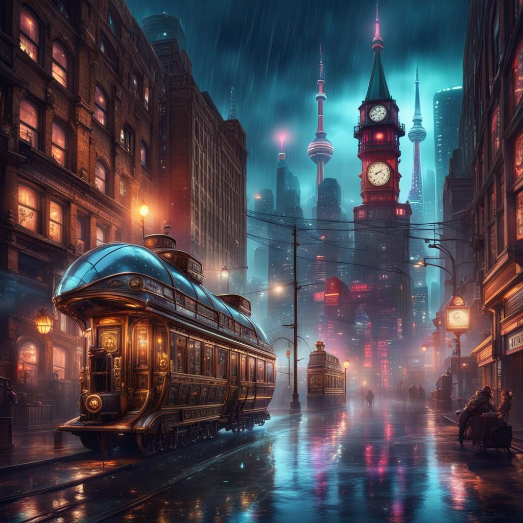 Steampunk Toronto Poster Art in Detailed Matte Style