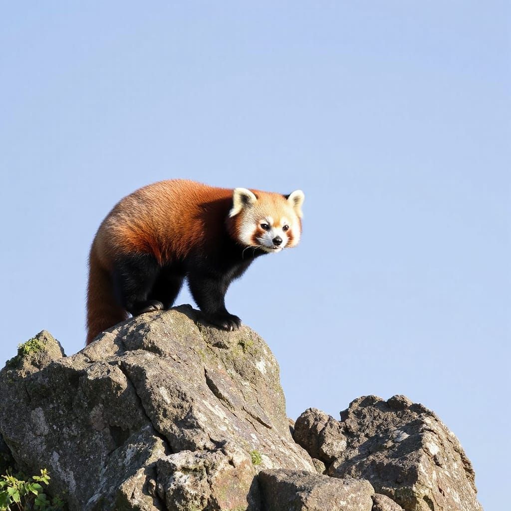 Red Panda Observes Mountain Vista