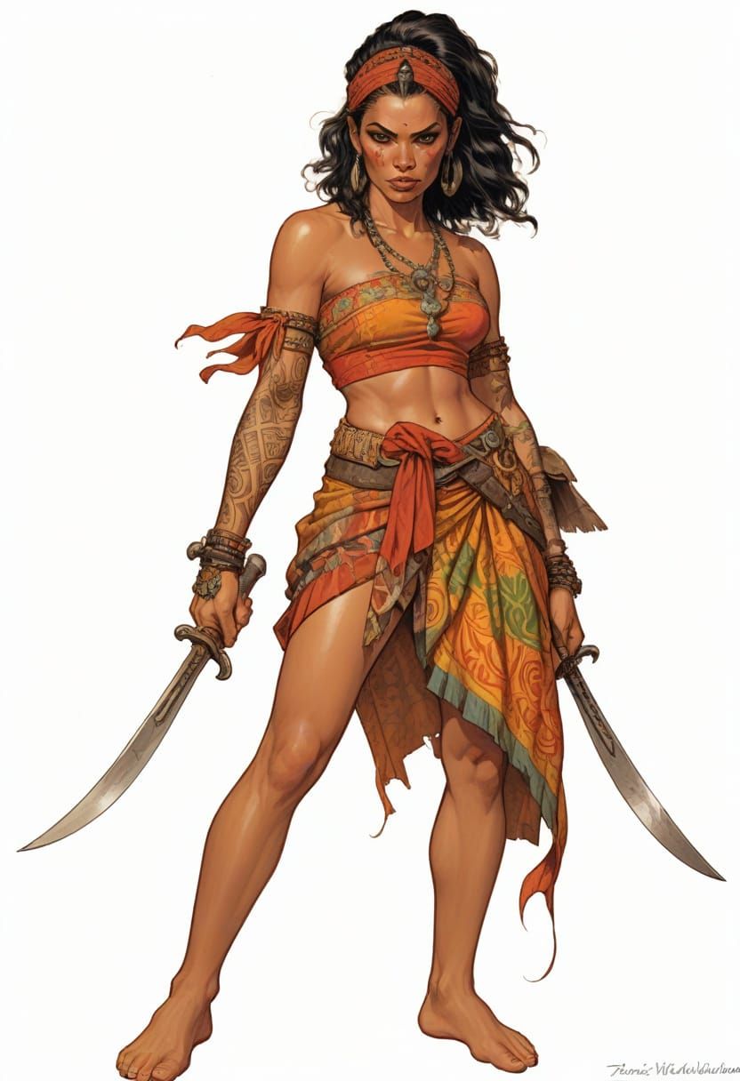 Polynesian Sword Dancer with Bone Daggers