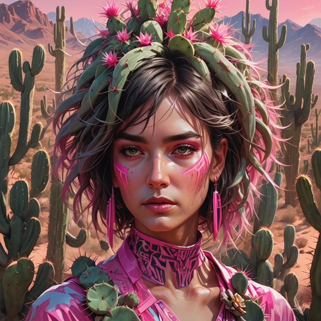 Cactus Woman Portrait in a Desert Landscape