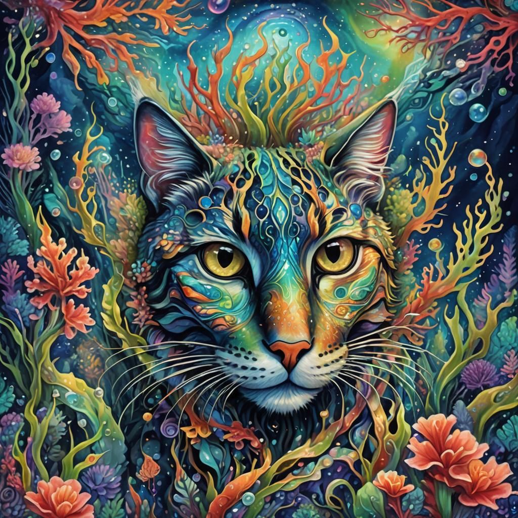 Iridescent Feline Undulates Through Coral Reef
