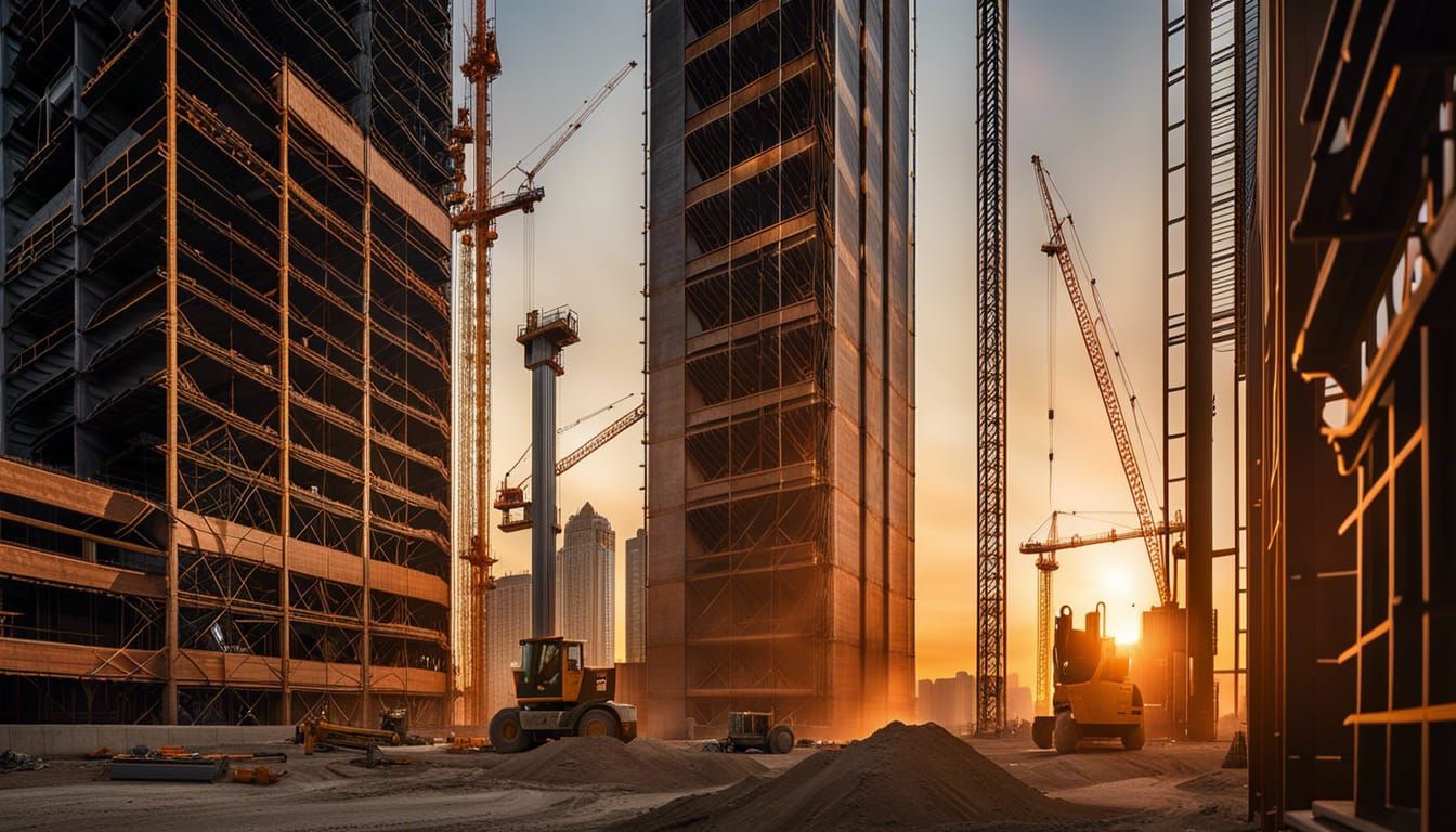 Skyscraper Construction at Sunset: Architectural Photography