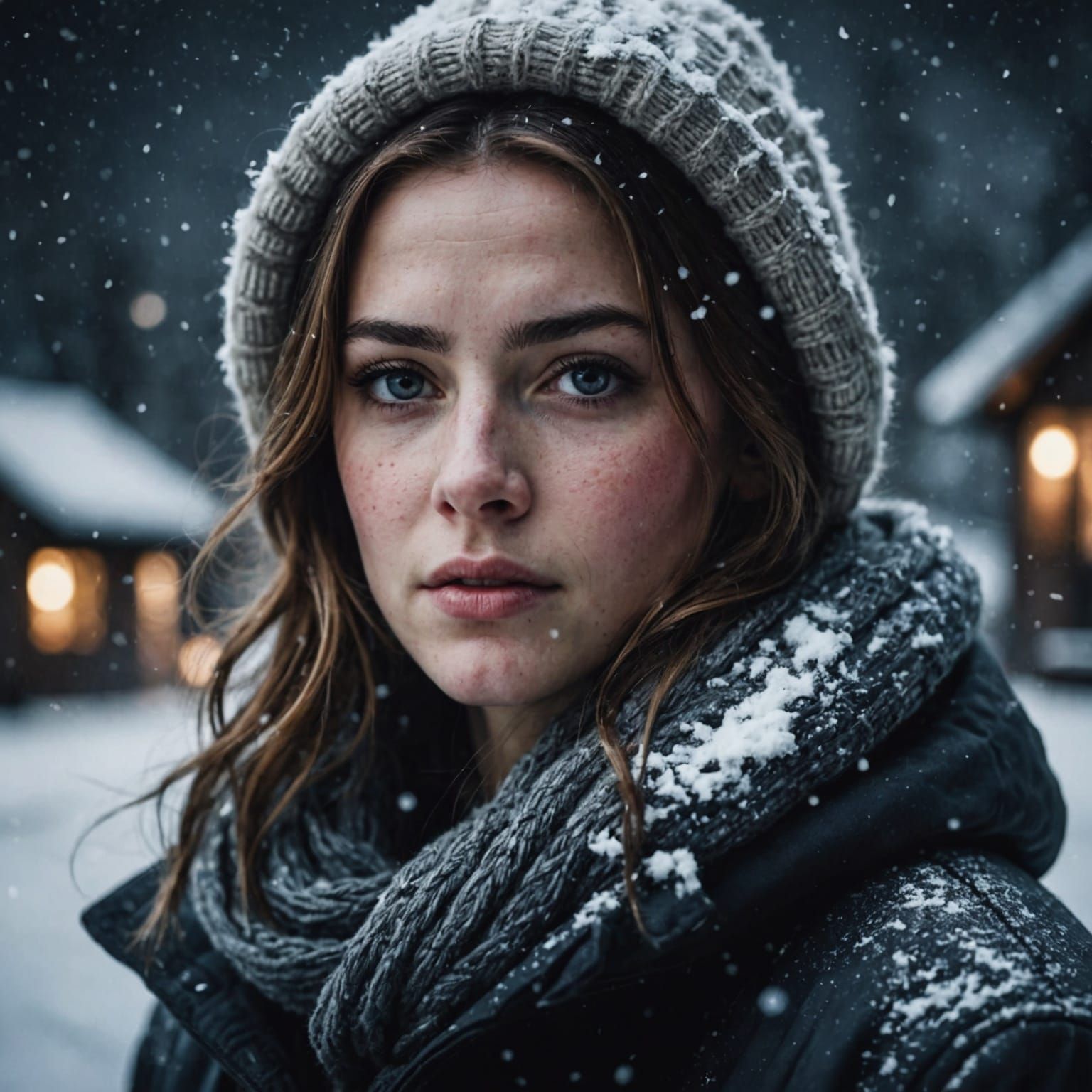 Snowy Cottage Portrait in Impressionistic Watercolor