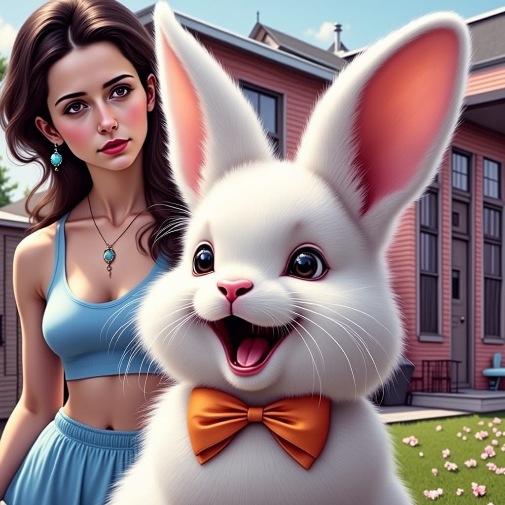 Laughing Bunny Watched in Pop Art Style