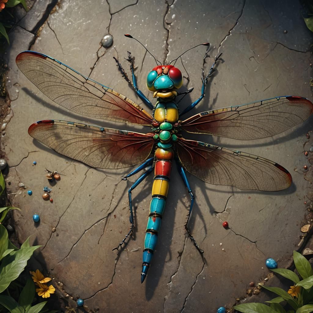 Detailed Clown Dragonfly in Fantasy Concept Art