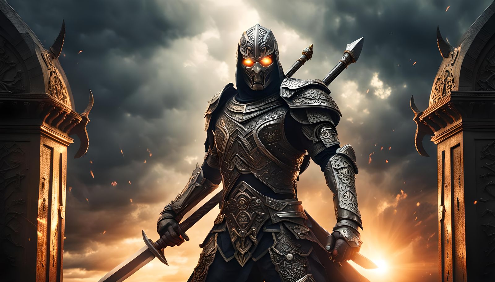 Metallic Android Assassin Guarding Gates of Hell