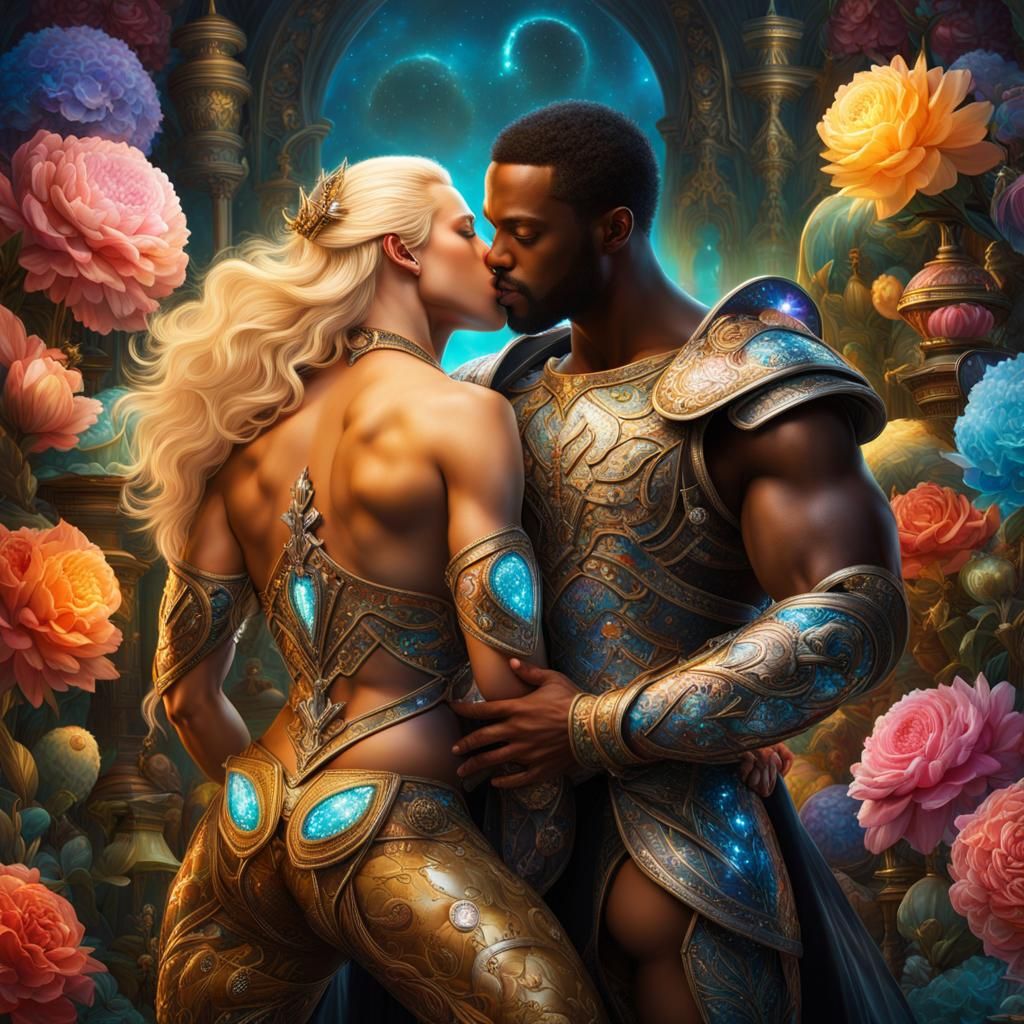 Bioluminescent Kiss: Hyperreal Fantasy Scene