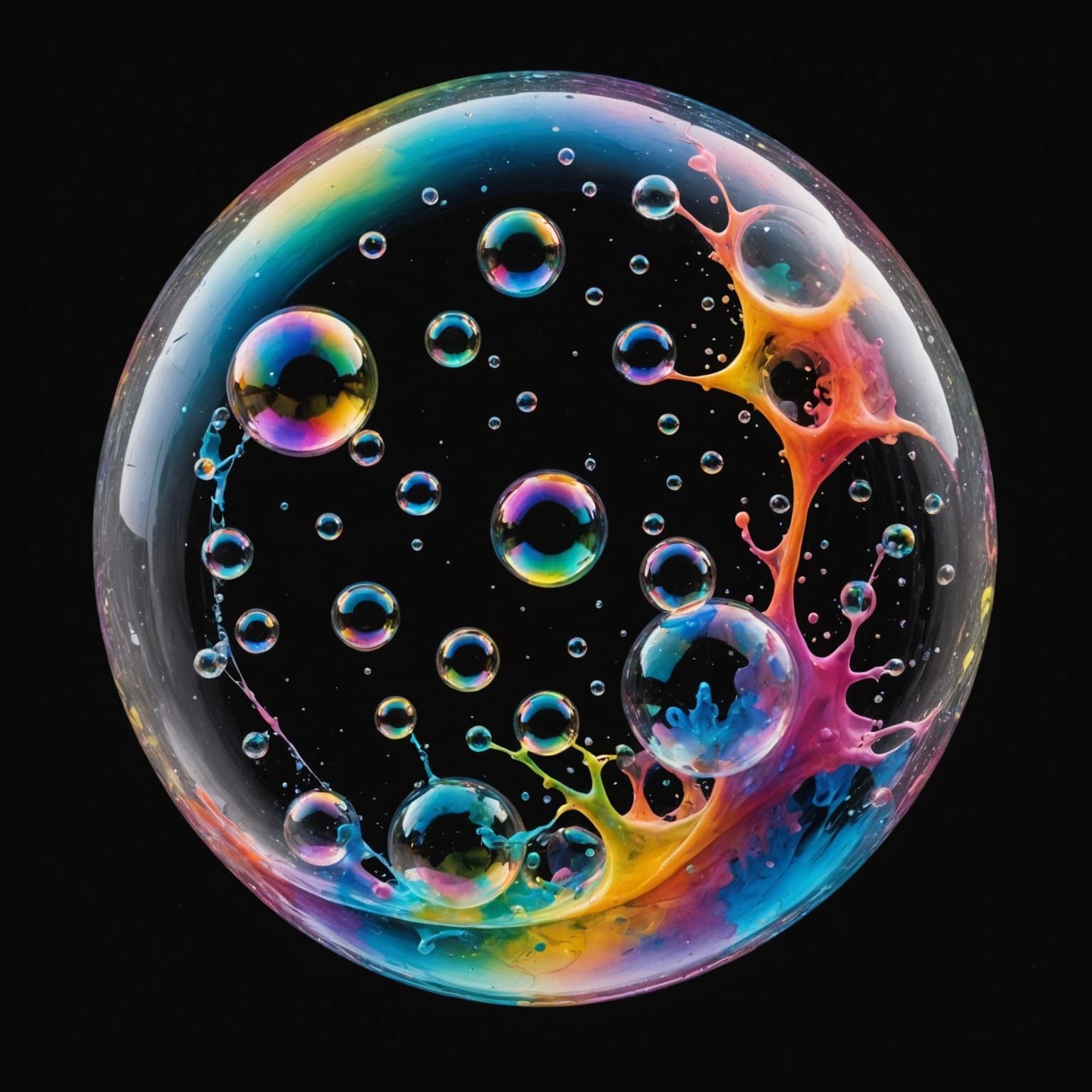 Iridescent Soap Bubble Ink Splatter Art