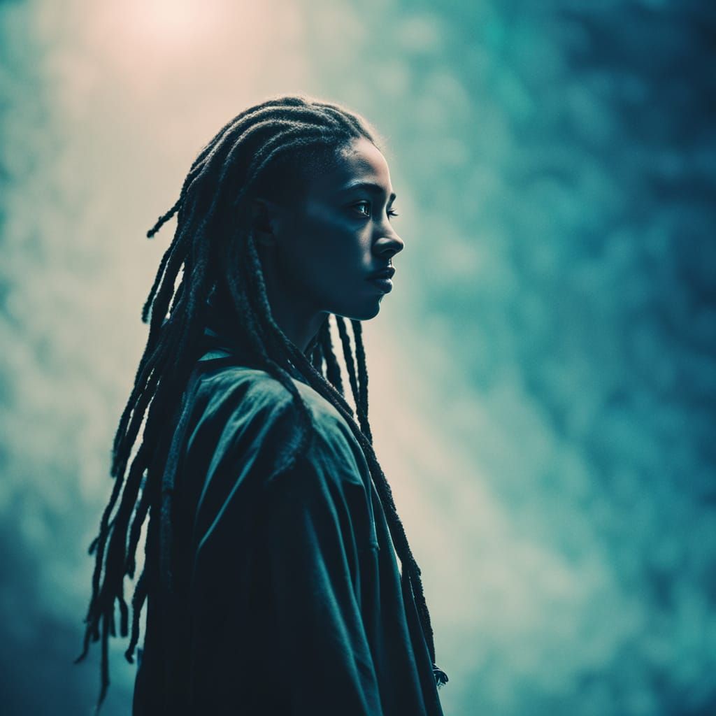 White Girl With Dreadlocks In Misty Blues