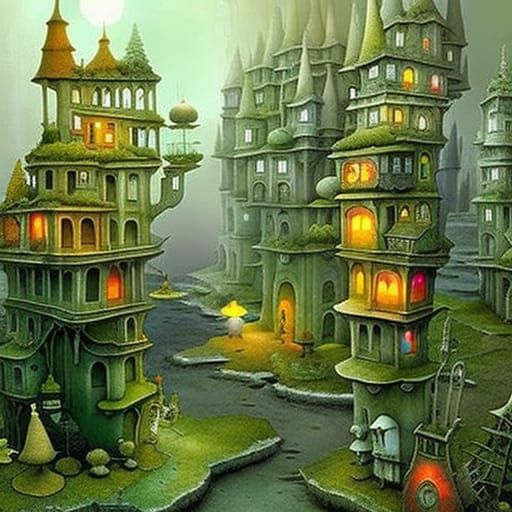 Cozy Cottage Garden in Forbidding City, Surreal Art