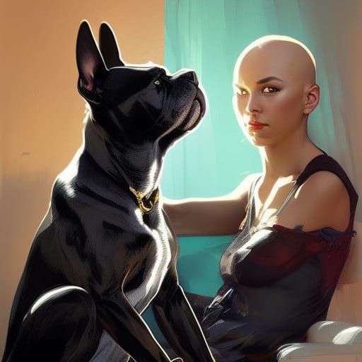 Cat and Pit Bull Portrait in Artgerm Style
