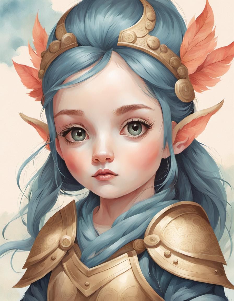 Adorable Female Dwarf Warrior in Ink Illustration