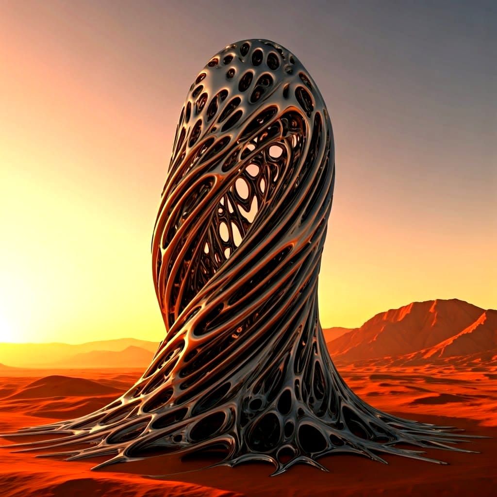 Ethereal Desert Sculpture in Silvery Metallic Hues