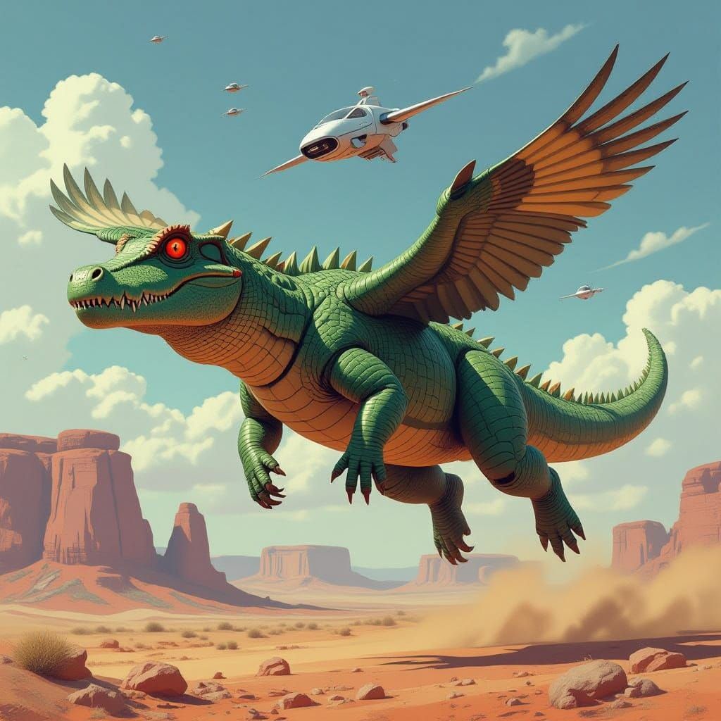 Flying Crocodile Hybrid in Desert Skies