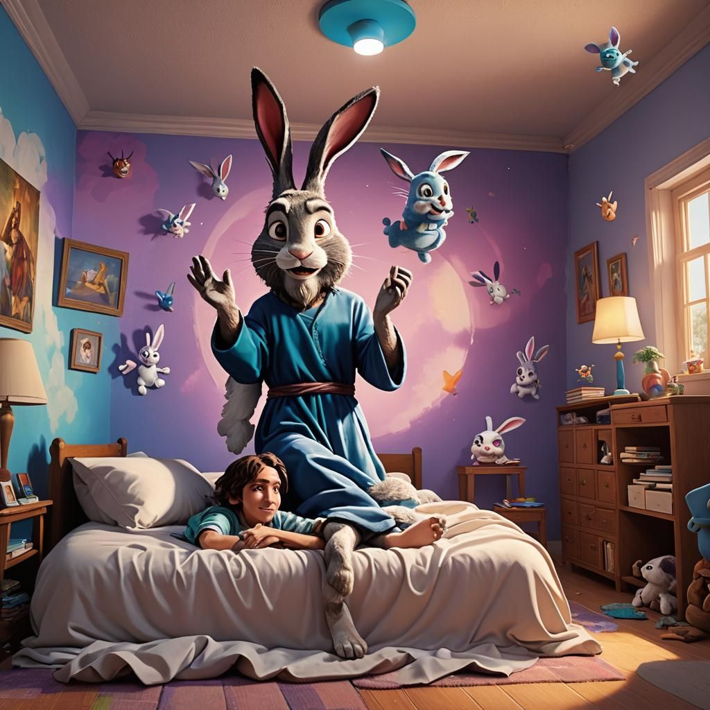 Donny Darko Painting with Flying Jesus Rabbit