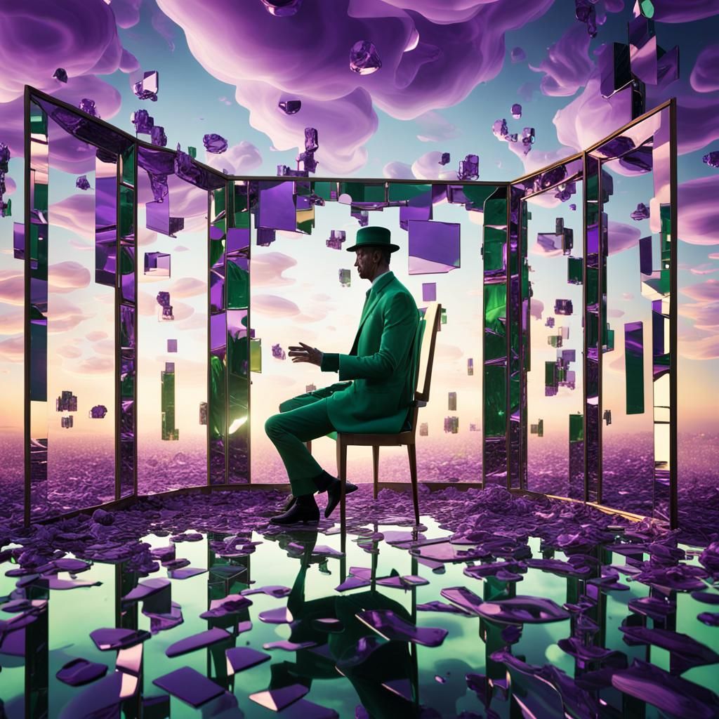 Fragmented Mirror Figure in Surreal Dreamscape