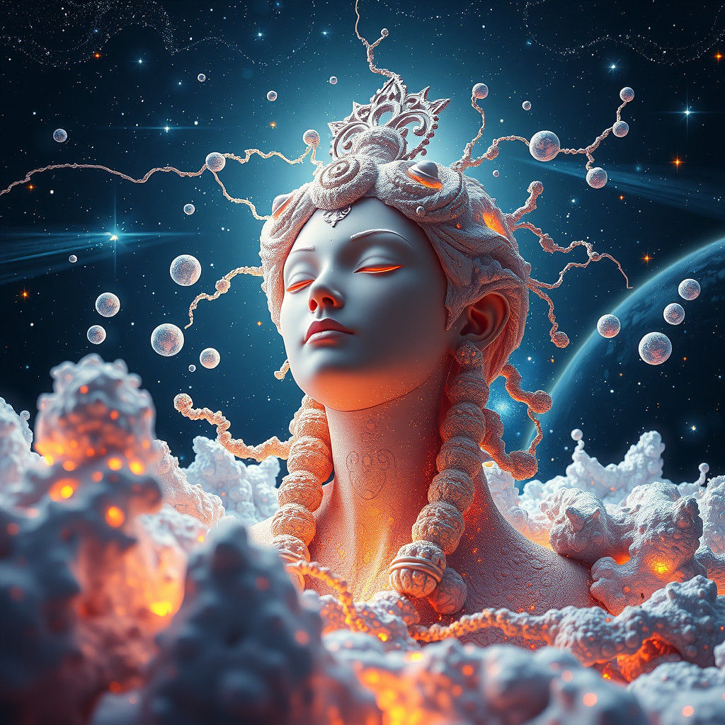 Goddess in Hyperspace: A Trippy Cel-Shaded Portrait