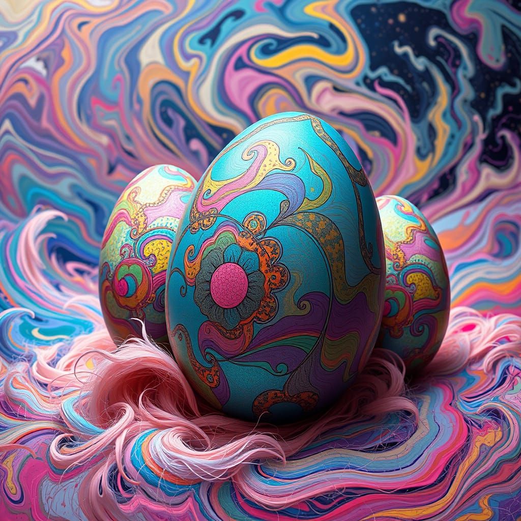 Vibrant Surreal Easter Eggs in a Whirling Multicolored Dream...