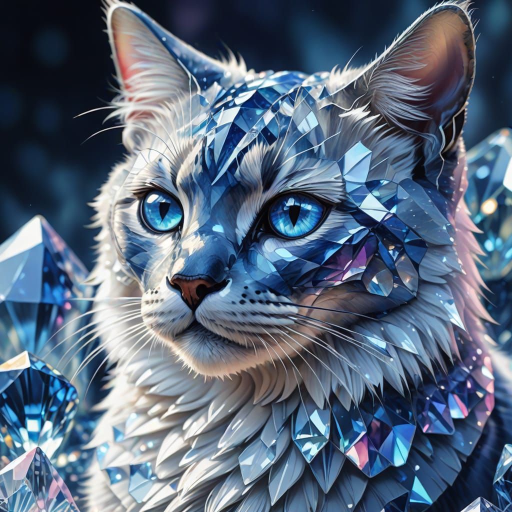 Crystal Cat Close-Up in Fantasy Art Style