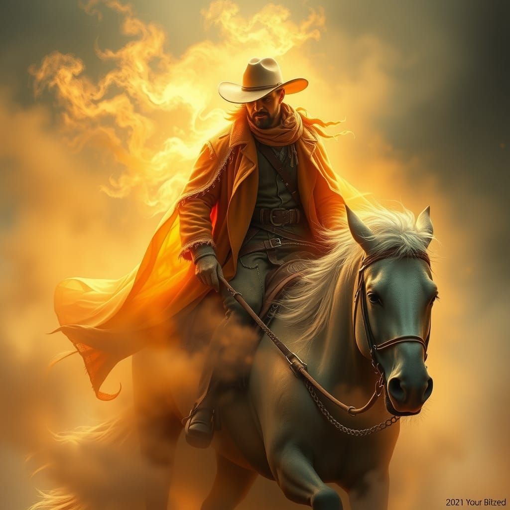Ethereal Cowboy Spirit Rides Spectral Horse