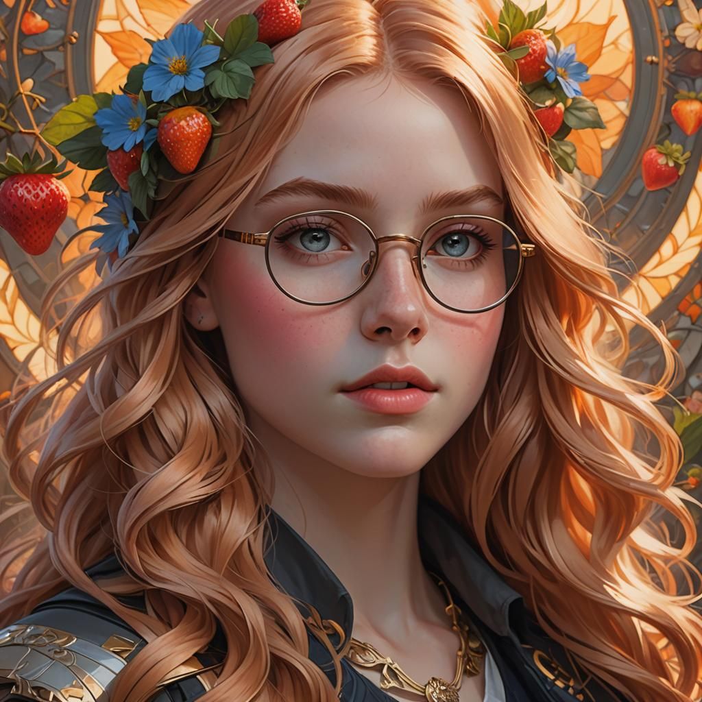 Strawberry Blonde Portrait in Opulent Digital Art Style