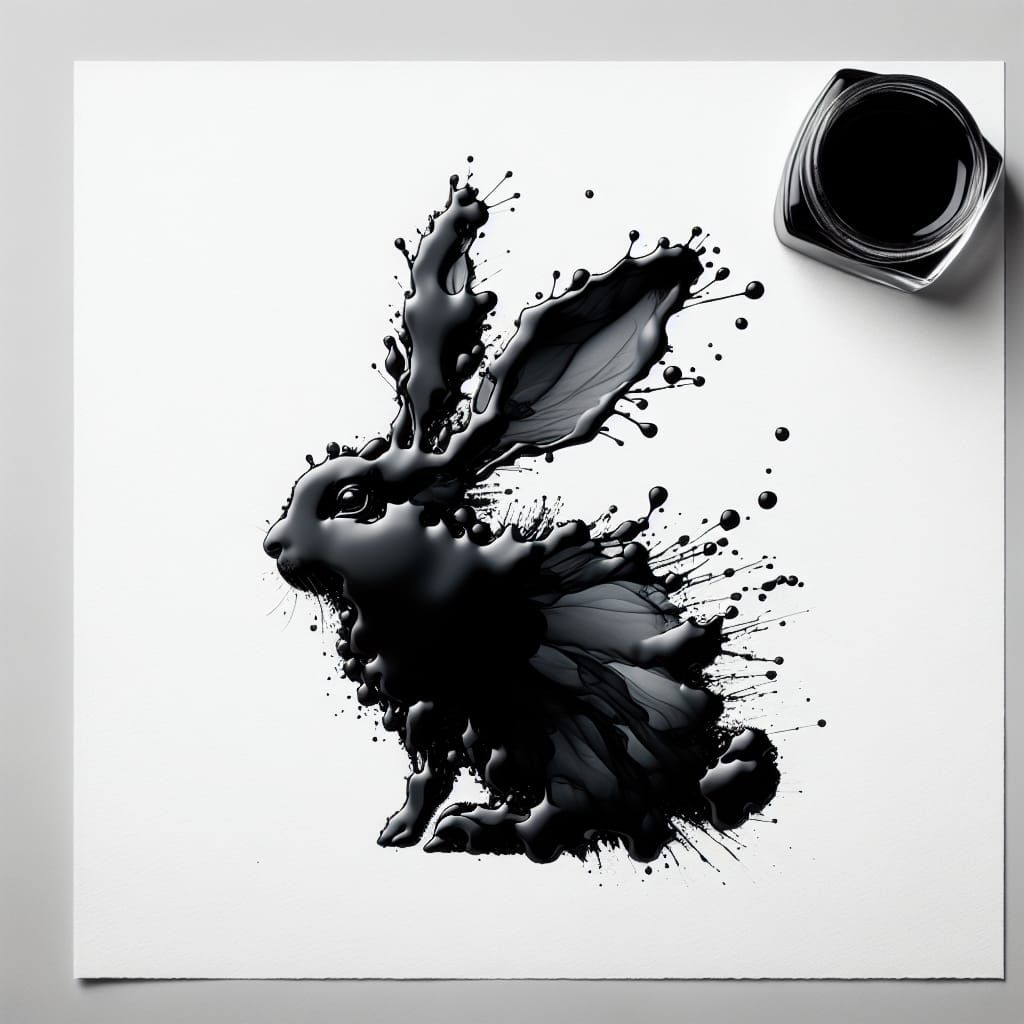 Ink Rabbit Silhouette in Splattered Art