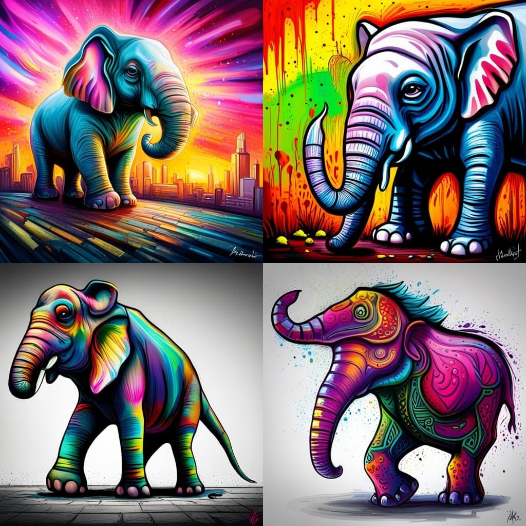 Happy Aardvark-Elephant Hybrid in Colorful Graffiti Art