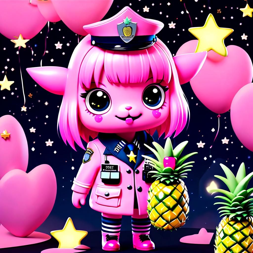 Adorable Pink Monster Girl Officer with Pineapple