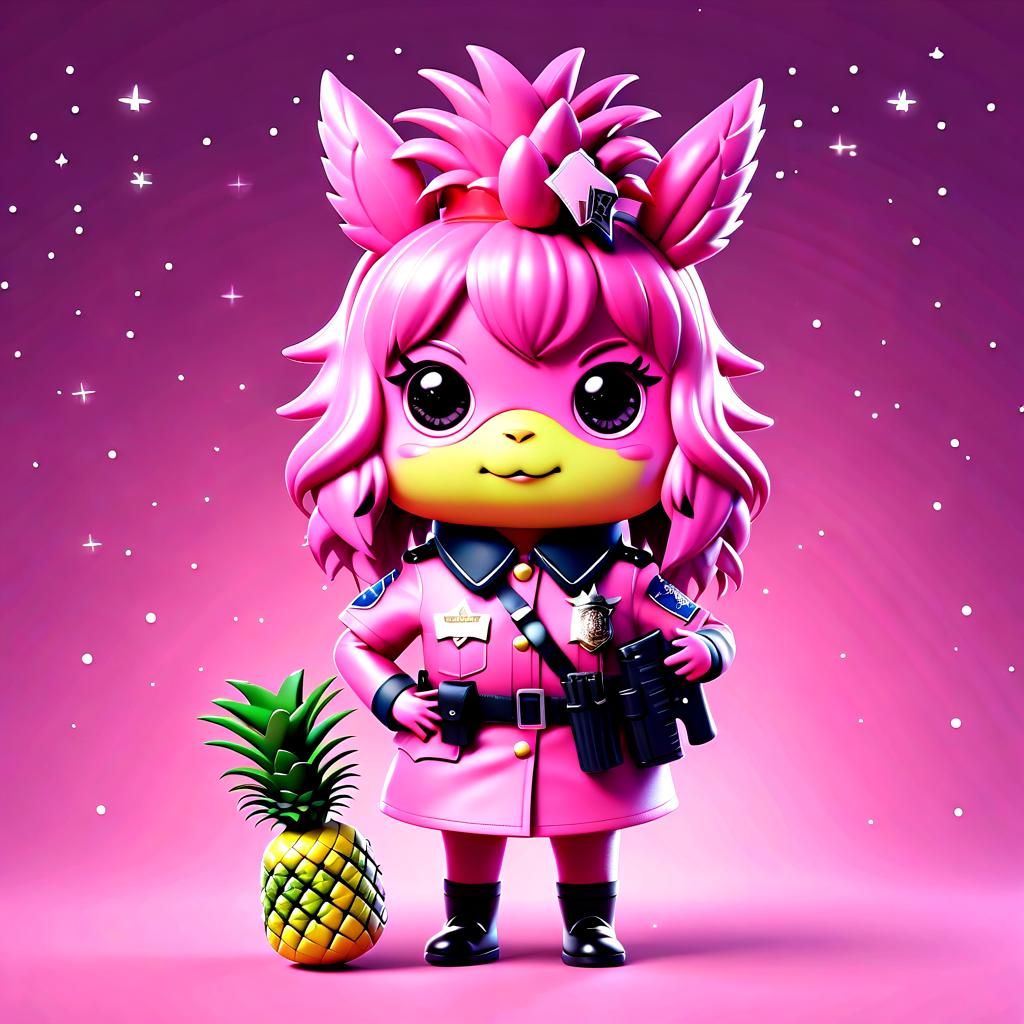 Pink Monster in Police Uniform Under Starry Sky