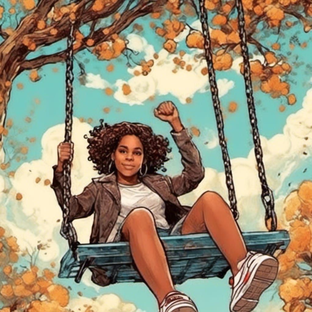 Girl on Swings in Comic Book Style
