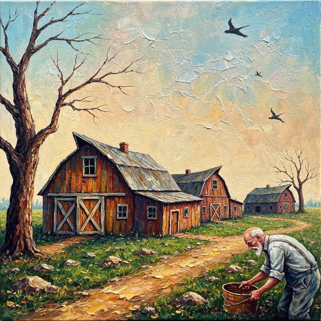 Encaustic Gothic Farm Scene as Impasto Painting