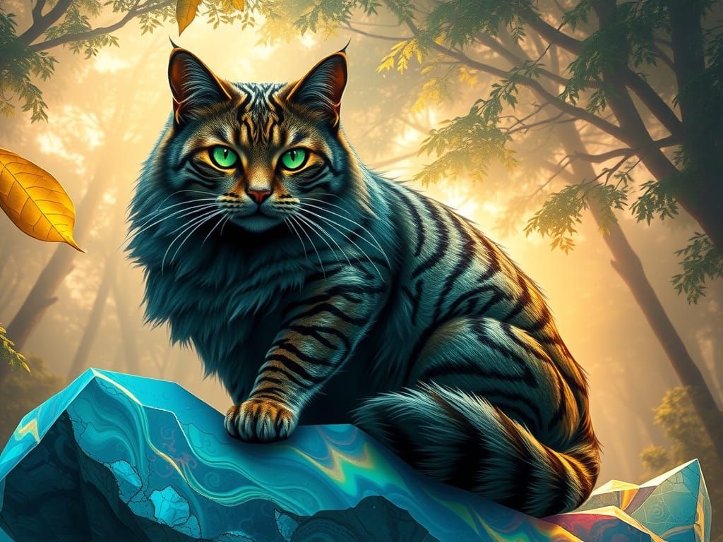 Ancient Cat Radiates Vibrant Colors on Fractal Surface