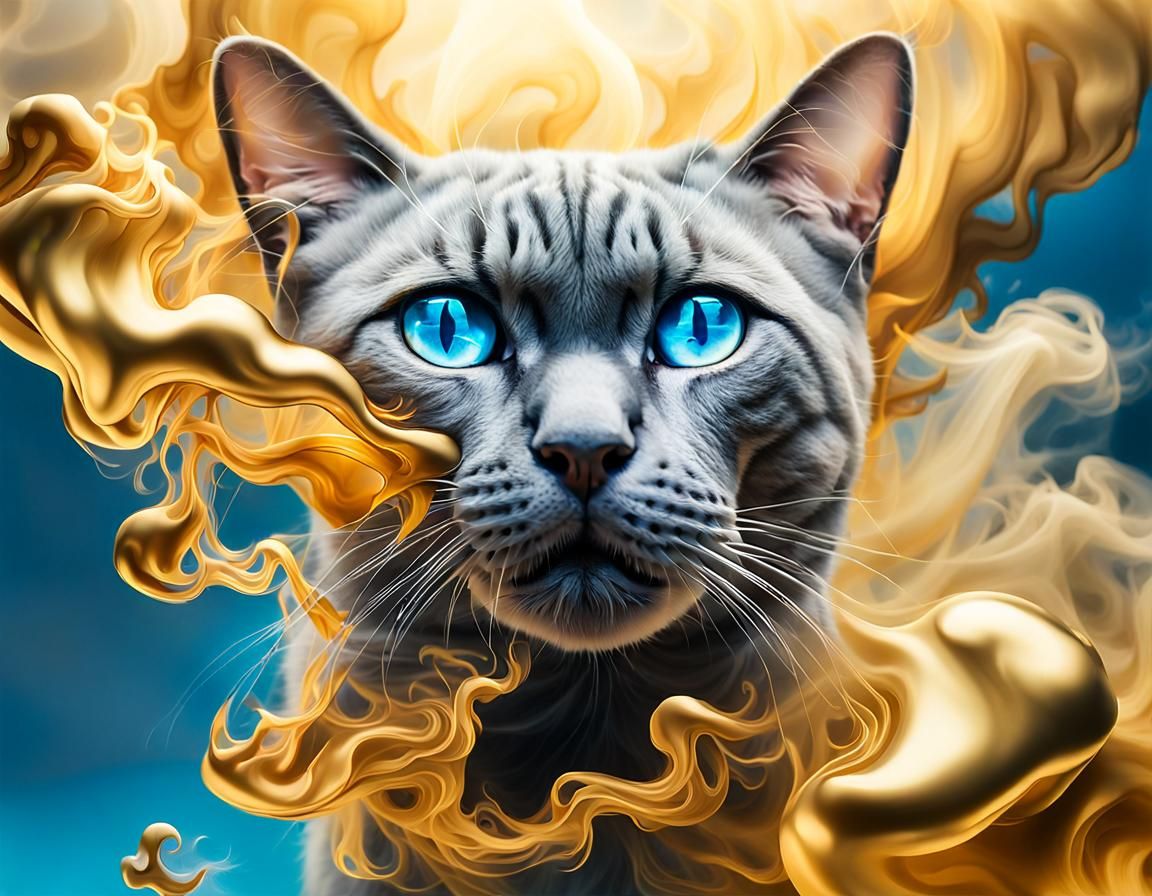 Golden Smoky Cloud with Siamese Cat in Steampunk Style