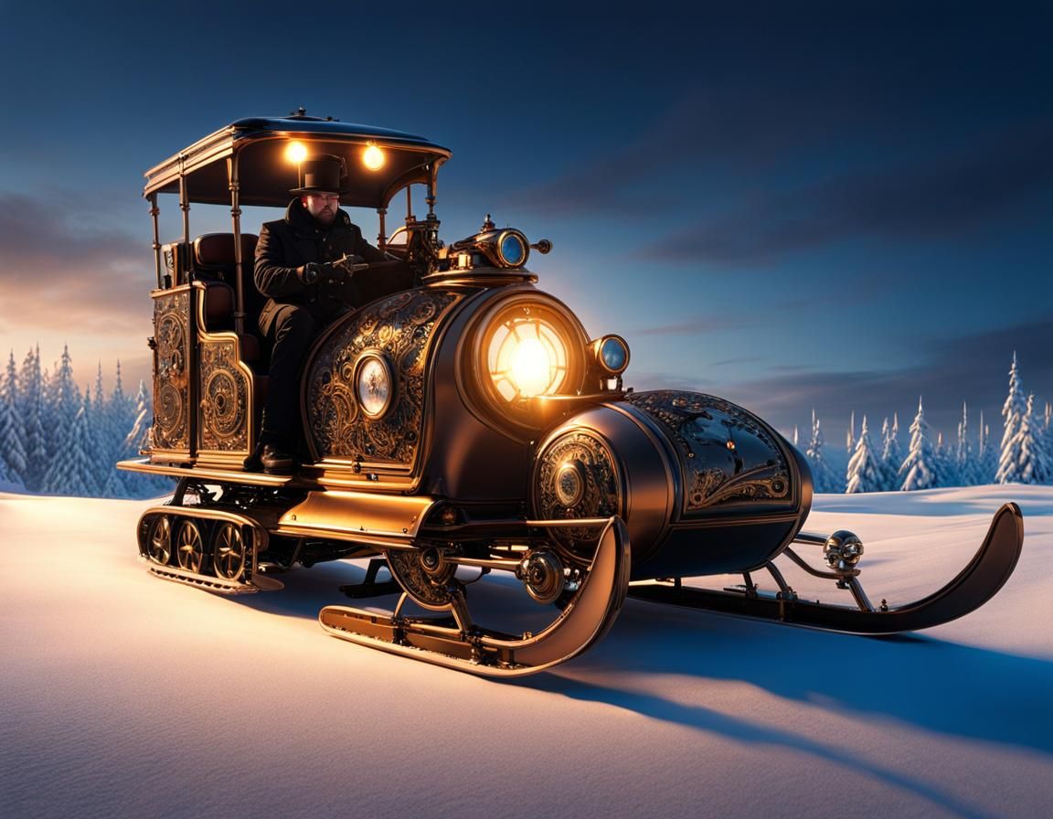 Steampunk Snowmobile in Victorian Winter Wonderland