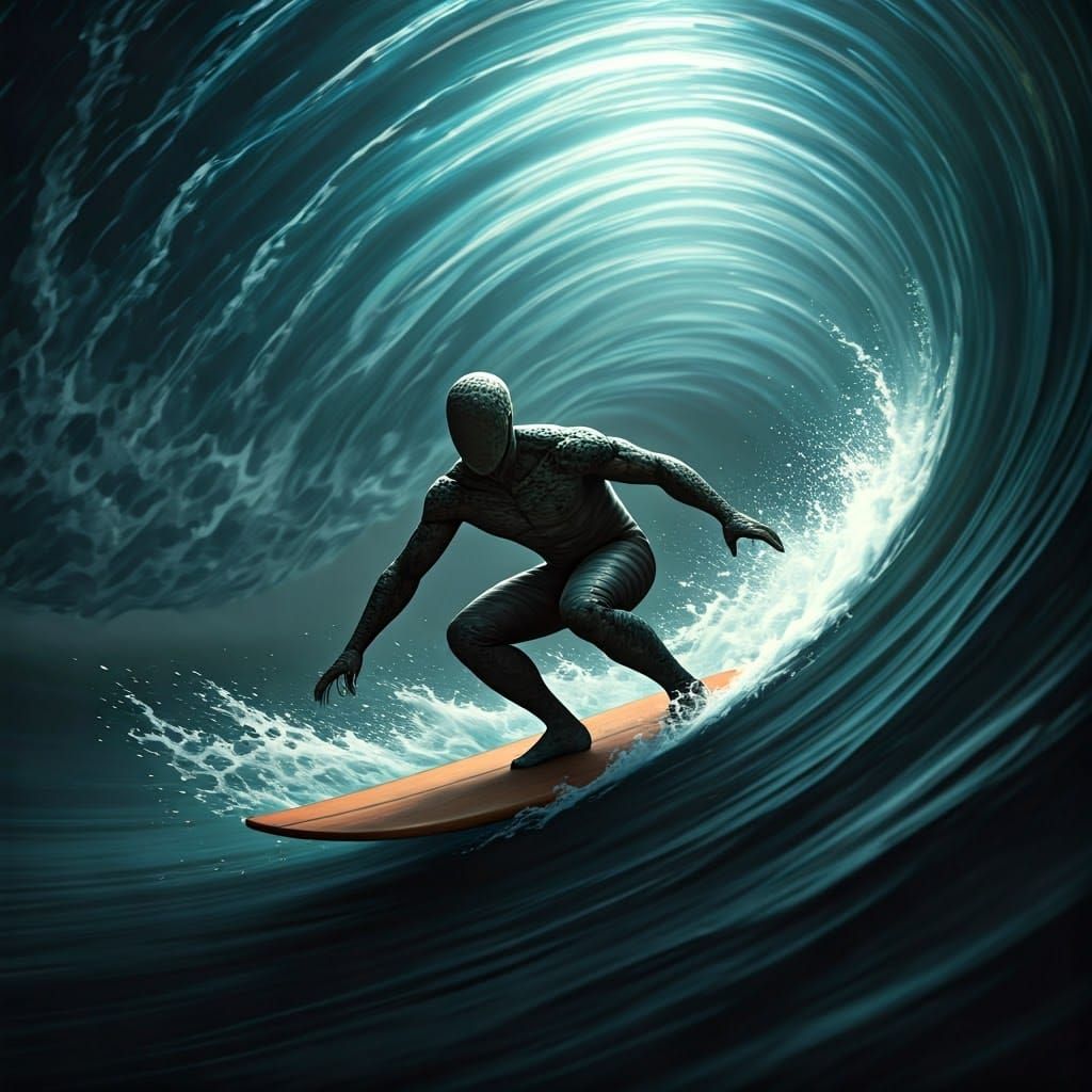 Alligator Man Surfing a Tubular Wave