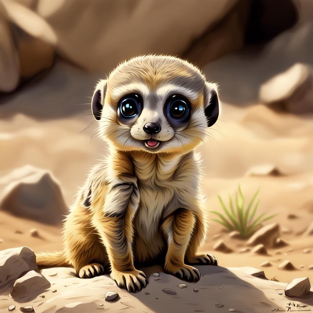 Adorable Baby Meerkat in Anime Style