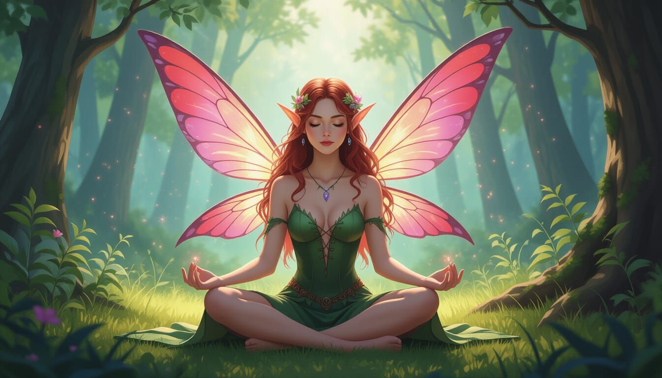 Faerie Meditating in Serene Forest Glade