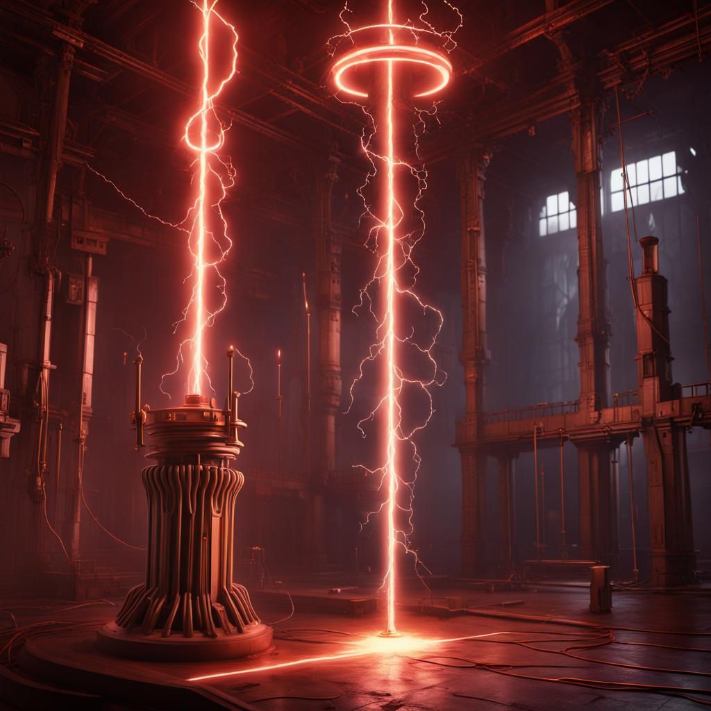 Swordsman Controls Tesla Coil: Detailed Matte Painting