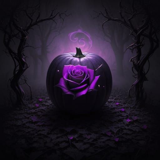 Gothic Pumpkin with Spectral Rose in Eerie Moonlight