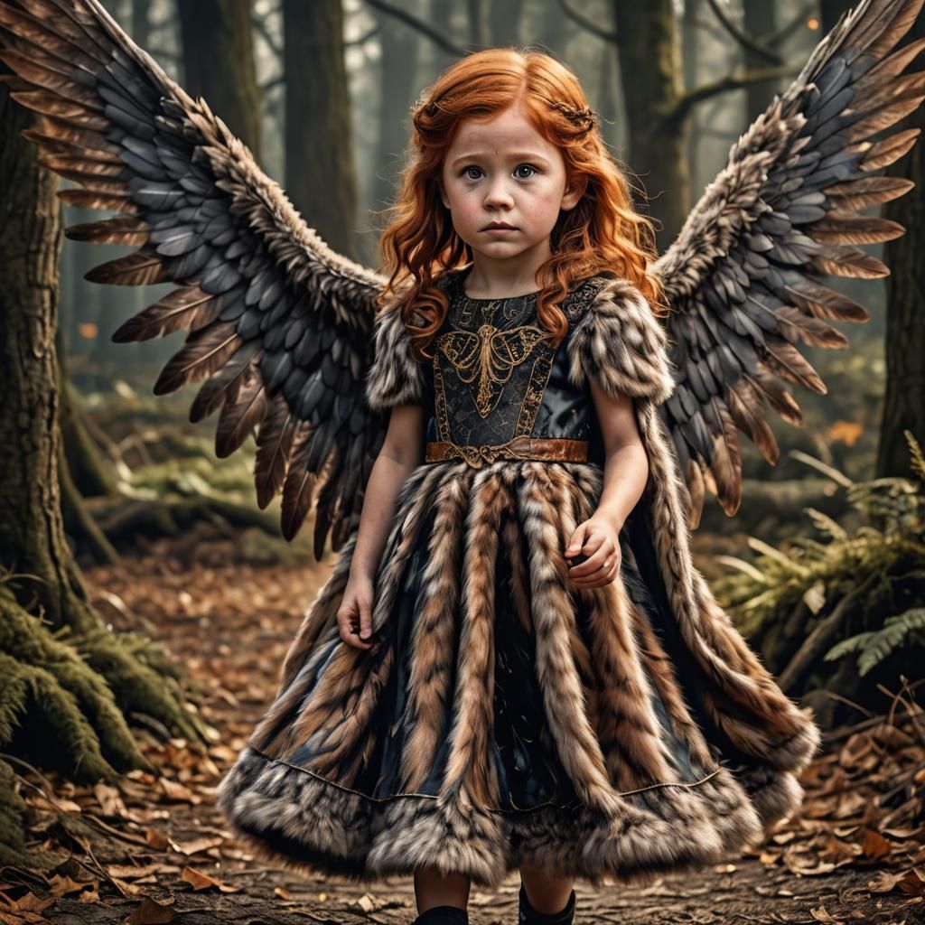 Hyperrealistic Portrait of Ginny Weasley with Wings