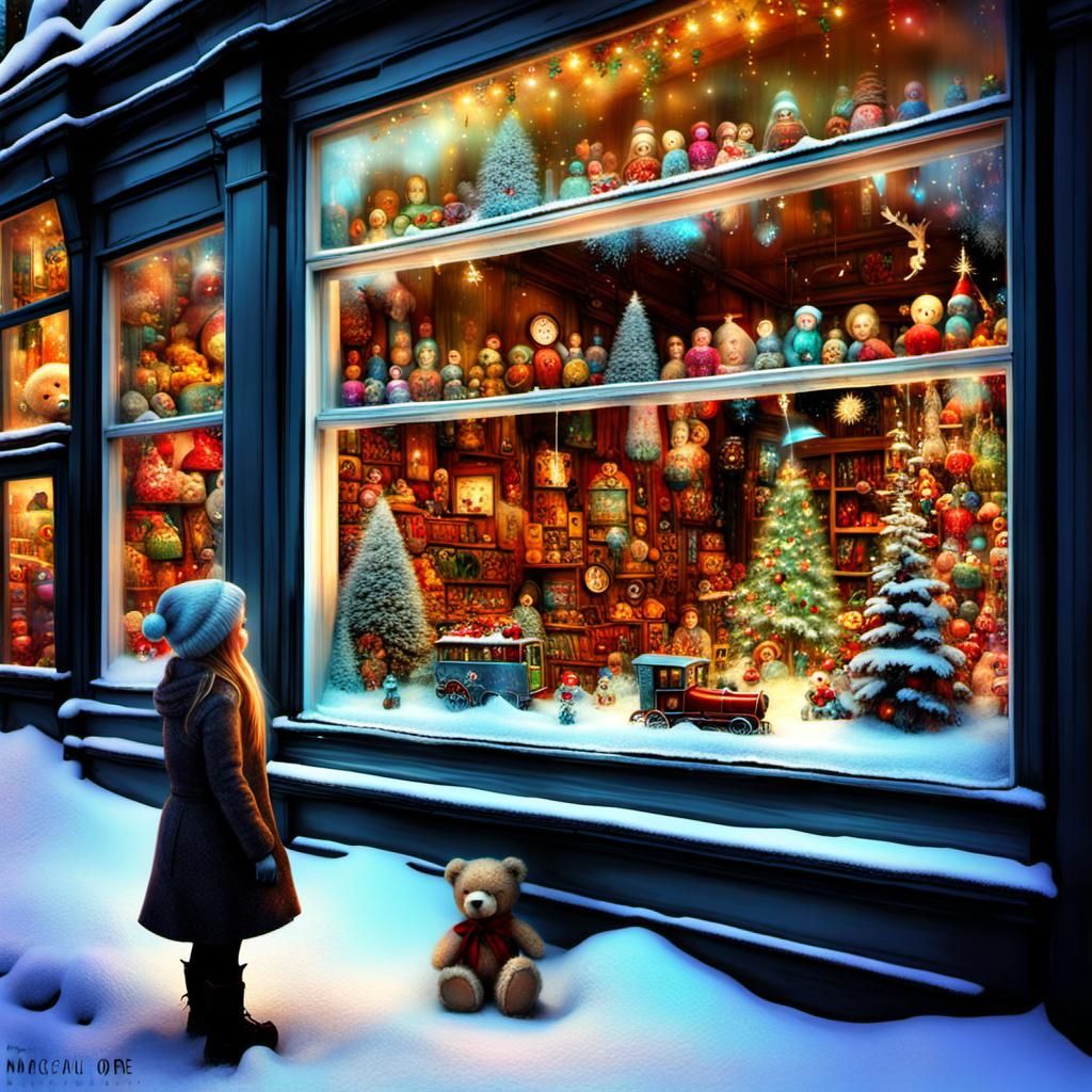 Magical Toy Store Window Display in Glitchcore Style