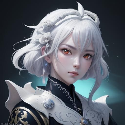 Majestic White Dragon Head in Detailed Anime Style