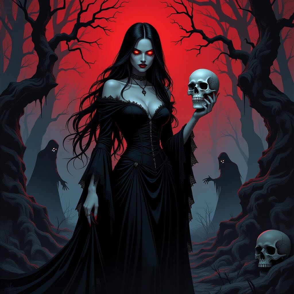 Gothic Demon in Haunted Forest: Dark Fantasy Art