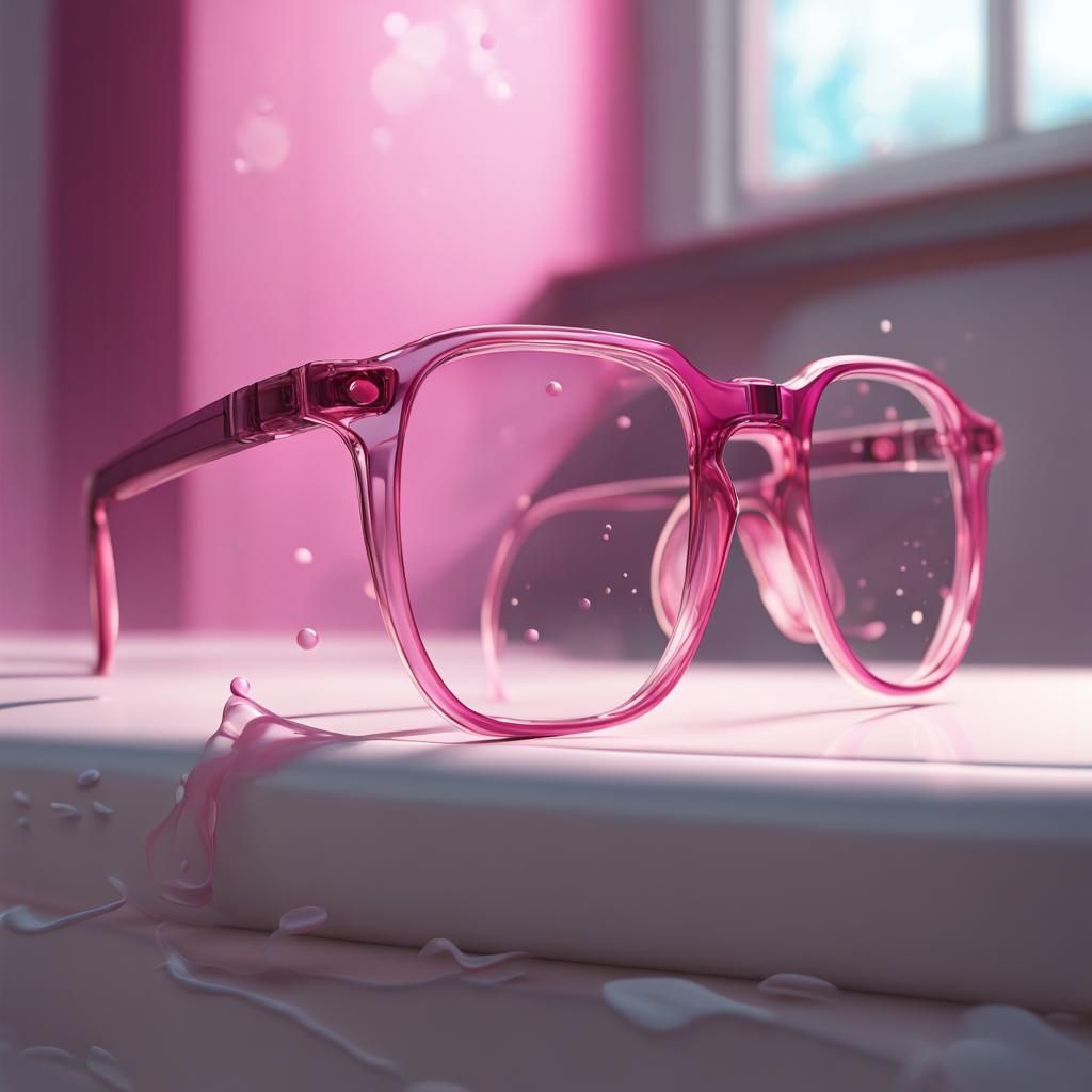 Dark Pink Glasses on Table, Matte Painting