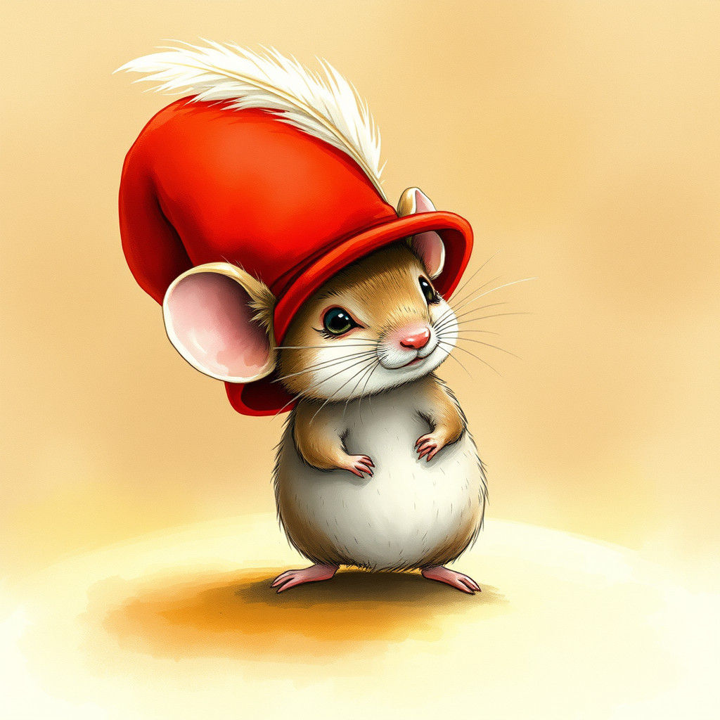 Mouse in Red Hat: Whimsical Watercolor Illustration